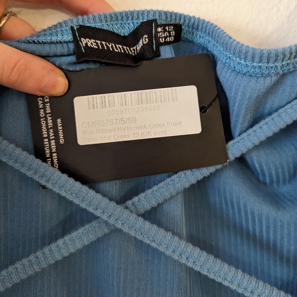 NWT PrettyLittleThing Ribbed Halter Cross Midi Dress - Picture 7 of 7